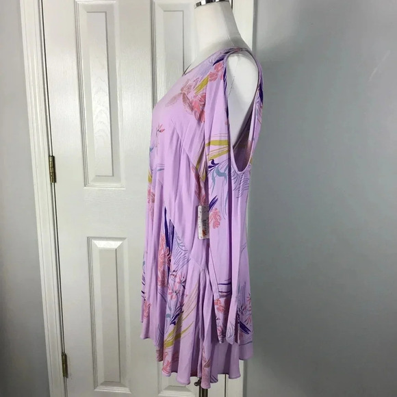 Free People Lilac Clear Skies Floral Cold Shoulder Tunic Mini Dress Size Small - Picture 2 of 7